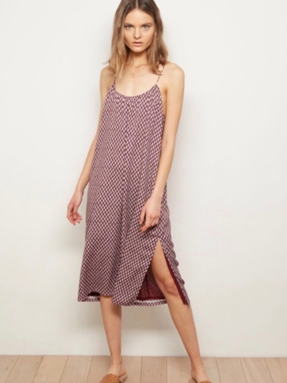 Madewell x The Odells Anya Side Slit Midi Slip Dress, Cypress Crinkle, Small